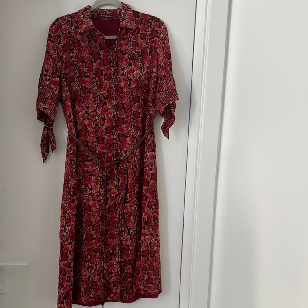 ALTUZARRA SNAKE PATTERN DRESS WITH 2 SIDED LEATHER BELT